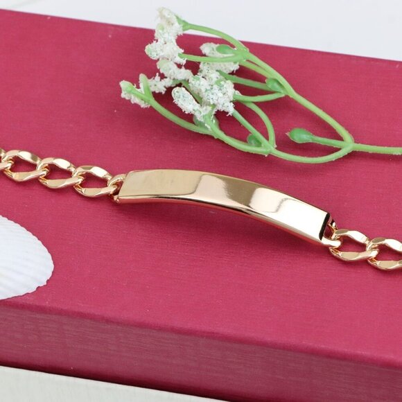 "Rose Gold Plated Bracelet with Bold Polished ID Bar Chain Design, XPBL1081 - Picture 12 of 12